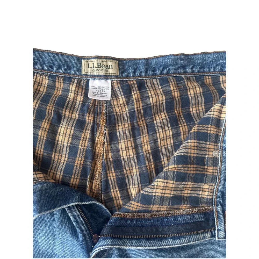LL Bean Fleece Lined Jeans‎ Mens 40x29 Classic Fit Short Flannel  Leather Patch
